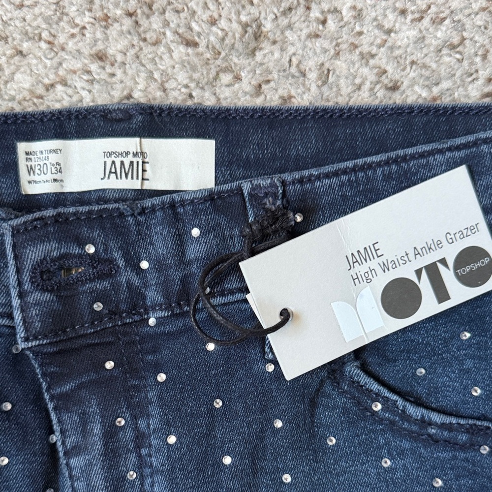 Topshop Dark Blue Rhinestone Skinny Jeans - Picture 3 of 5